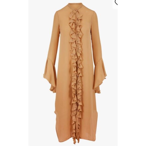 KHAITE Dresses & Skirts - Khaite Callen Nude Silk Ruffle Front Georgette dress sz XS